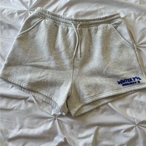 Gray Women's Fleece Shorts with Blue Embroidery
